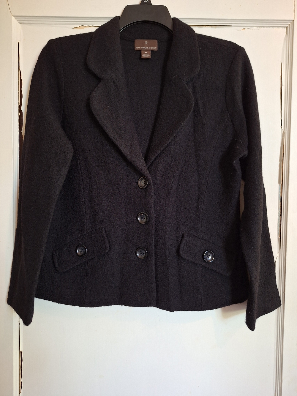 Fenn Wright Mason Womens Boucle Wool Blazer Black Long Sleeve 3 Button Sz M